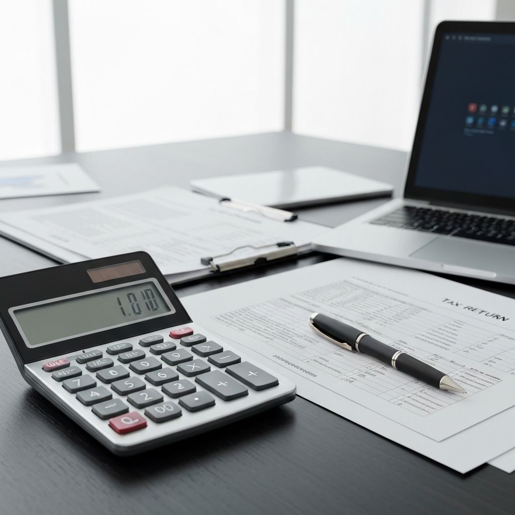 Tax documents with calculator